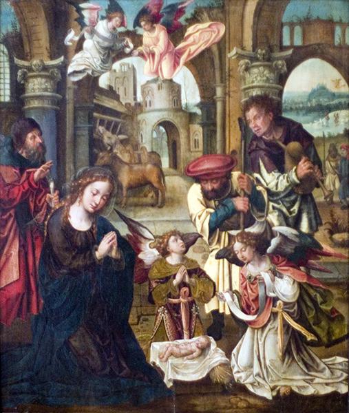 Pieter Coecke van Aelst Adoration by the Shepherds. Spain oil painting art
